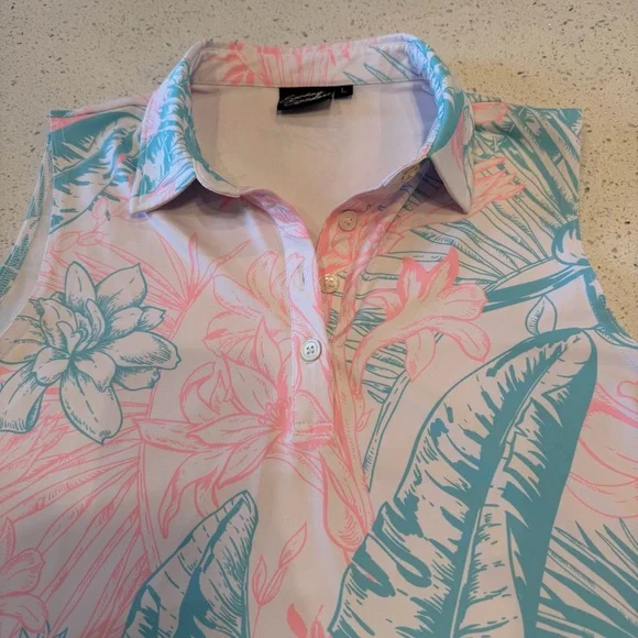 Sunday Swagger Tropical Golf Polo Sleeveless Tank Blue Pink White Size Large - Picture 8 of 9